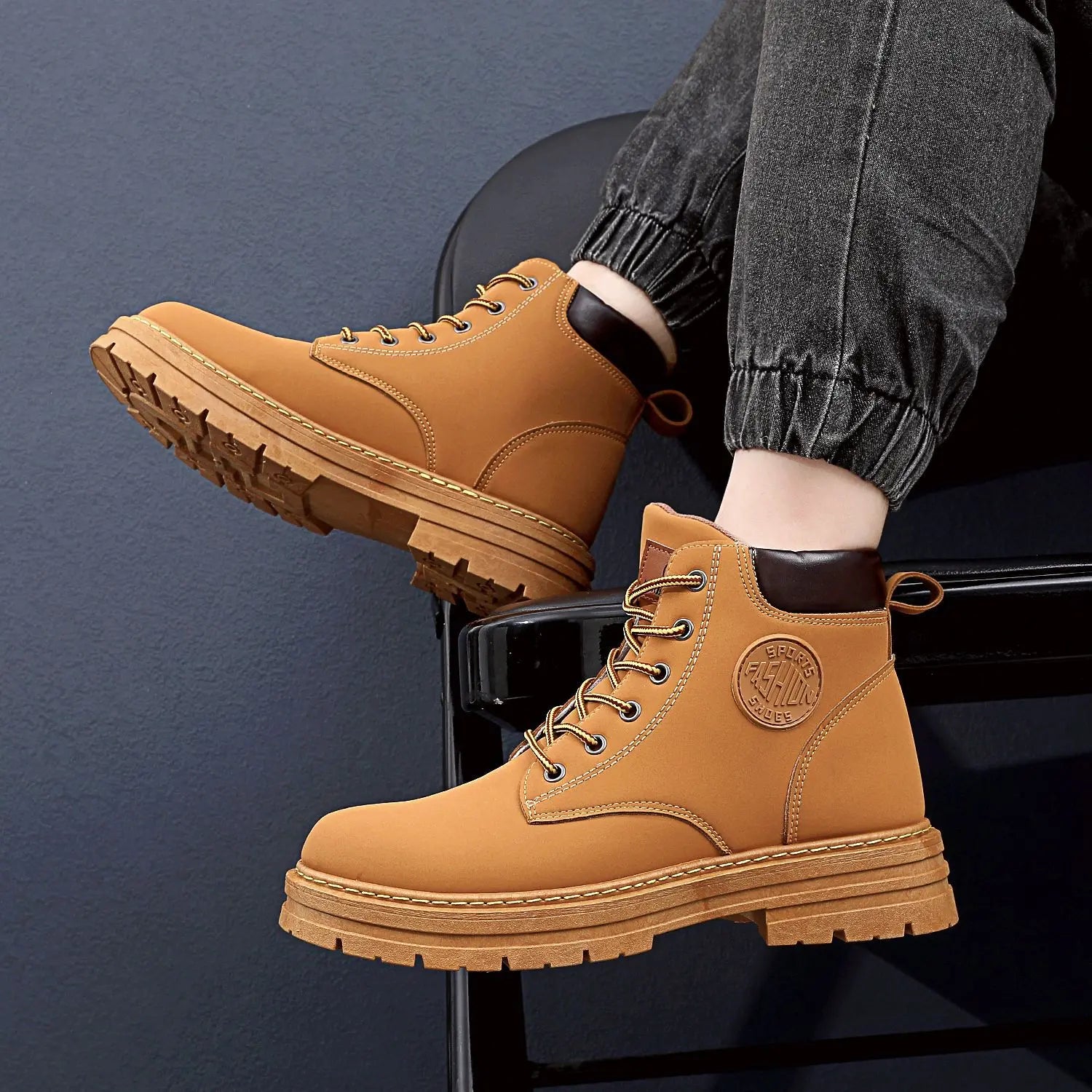 Mens Winter Boots Chunky Mid Heel Shoes Fashion Ankle Boots style-haven-vwag8