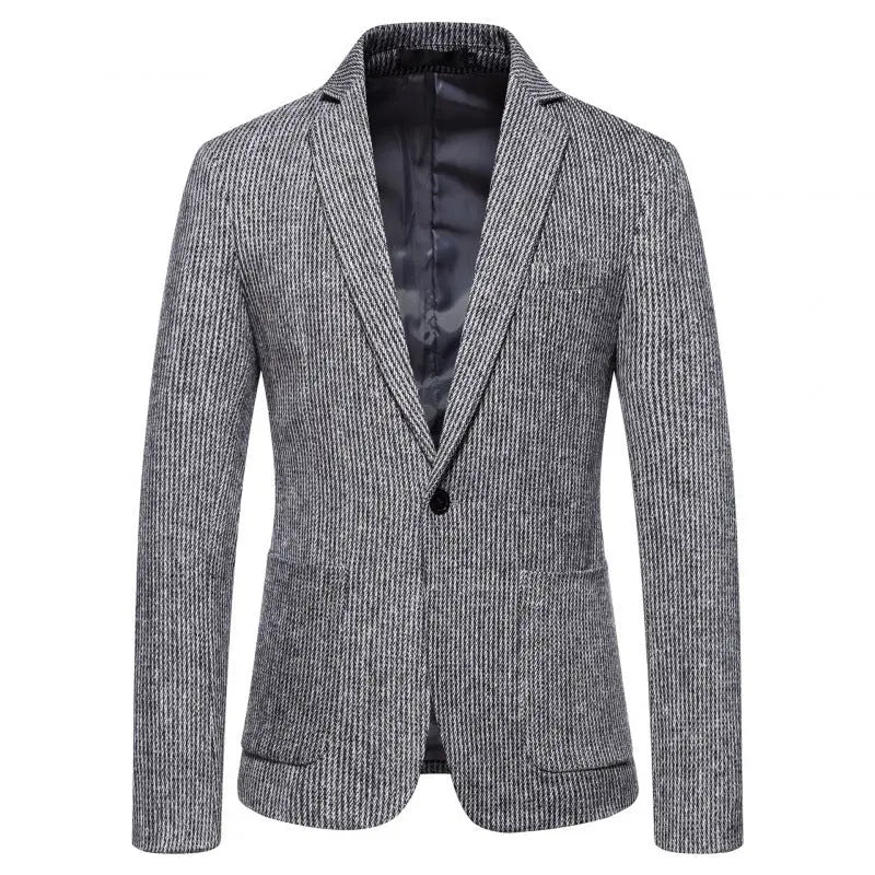 Simple Mens Fashionable Business-Casual Korean-Style Striped Wool Blazer style-haven-vwag8