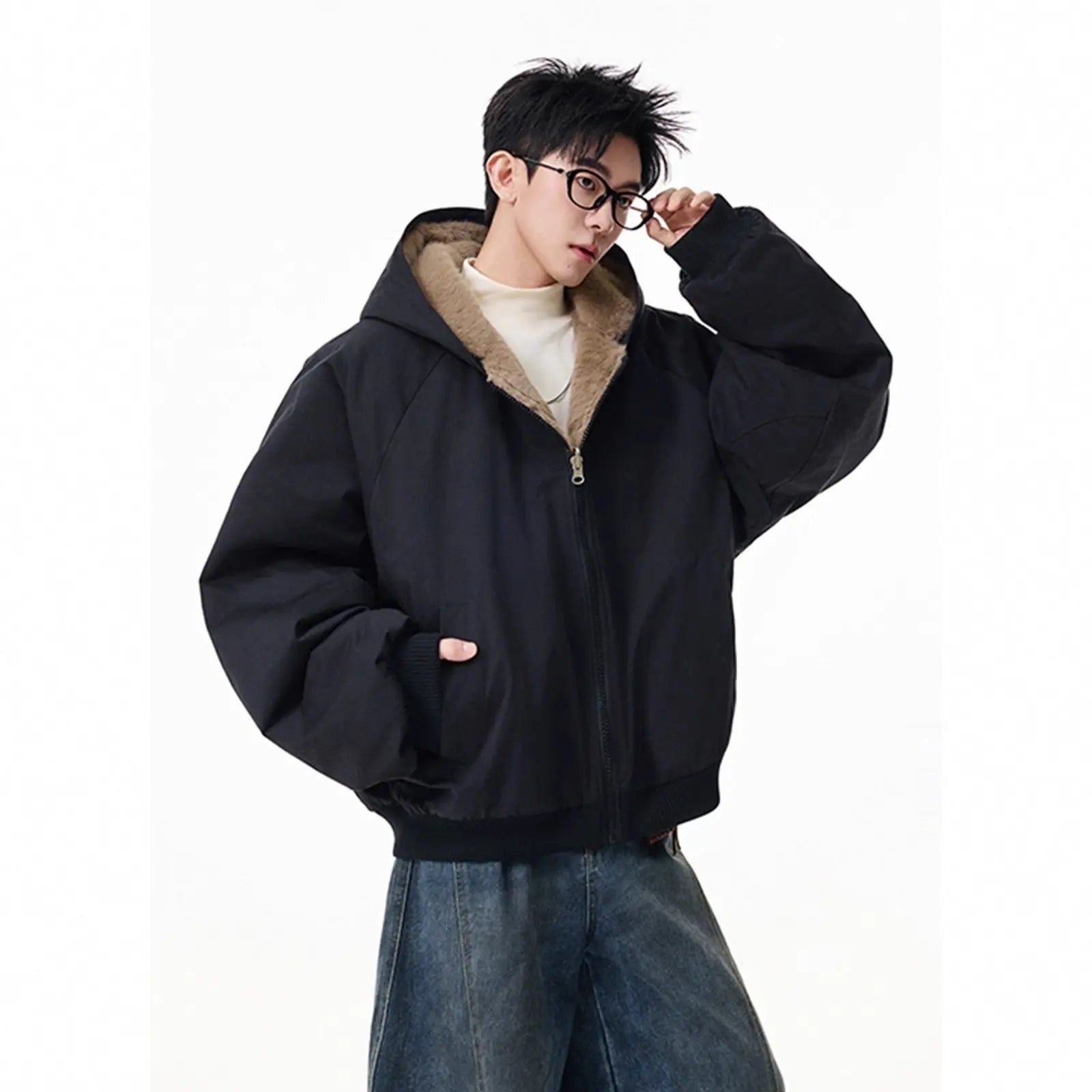 Men's Reversible Fleece-Lined Hooded Coat — Hong Kong Style style-haven-vwag8