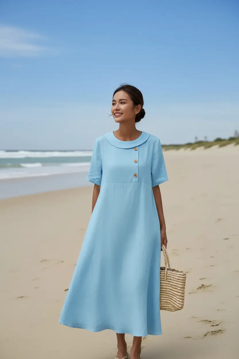 Clean Light Blue Midi Dress – Beach Full Head