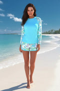 Women's Cyan Patchwork Tankini With Paisley Print Bottom Style Haven