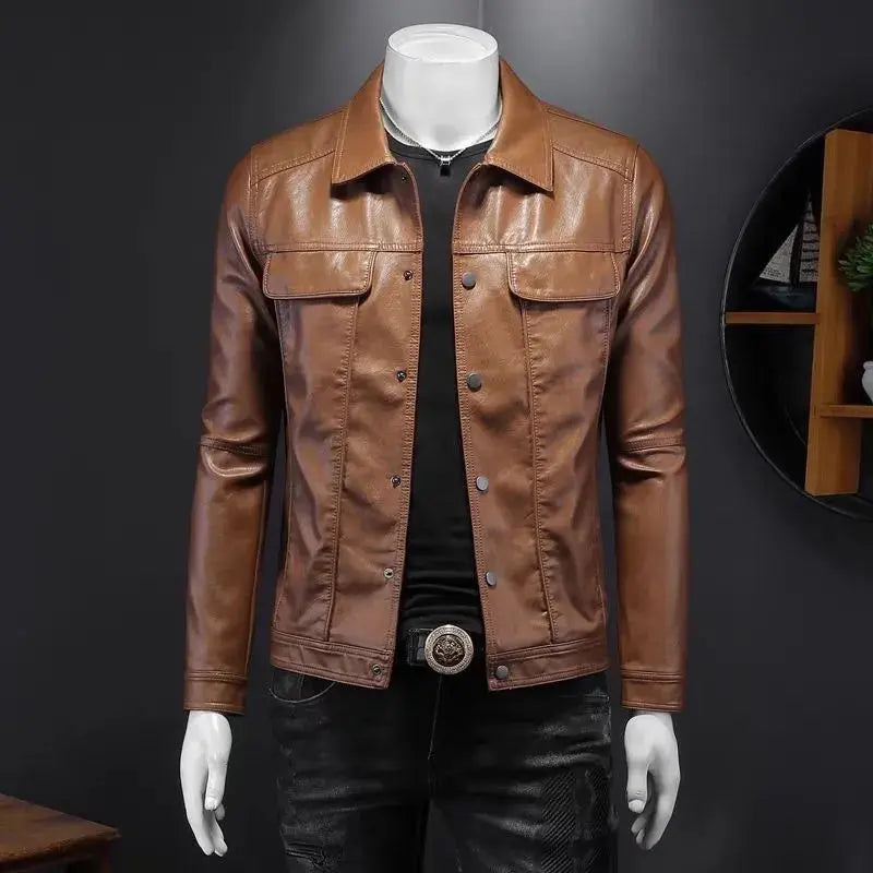 Male Premium Leather Utility Jacket Gear Hikes