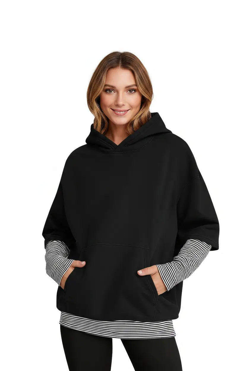 Expanded Black Hoodie White Background