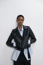 Expanded Black Leather Biker Jacket