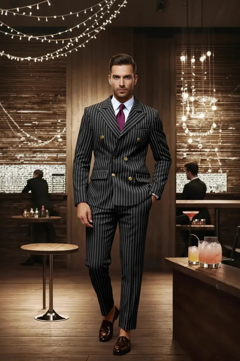 Expanded Black Pinstripe Suit - Full Model
