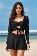 Modlily High Waisted Black Side Slit Swim Skirt Modlily