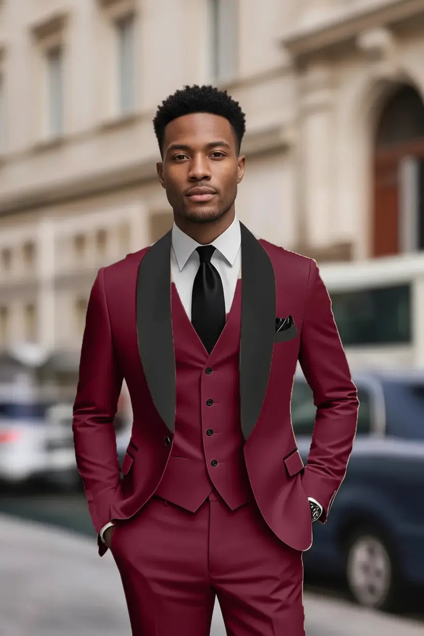 Expanded Burgundy Three-Piece Suit - Full Model