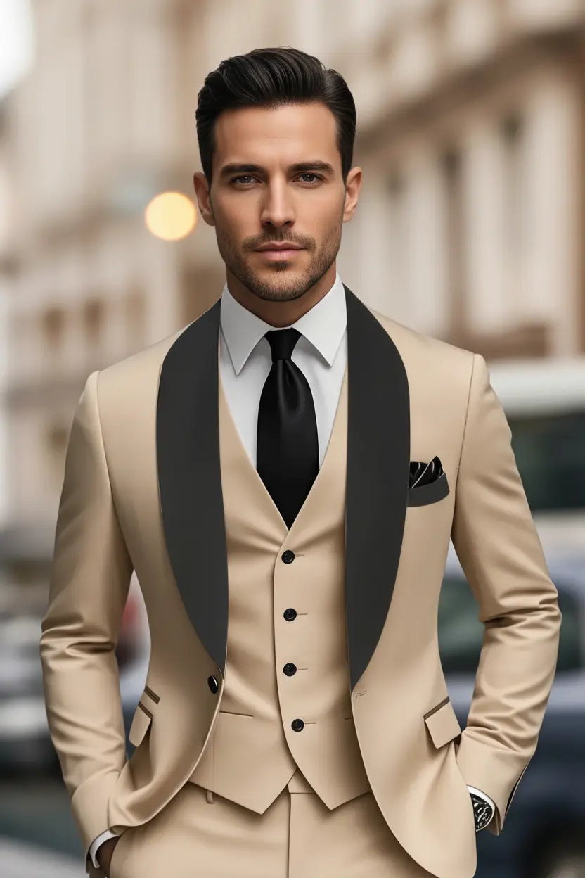 Expanded Champagne Three-Piece Suit - Full Model