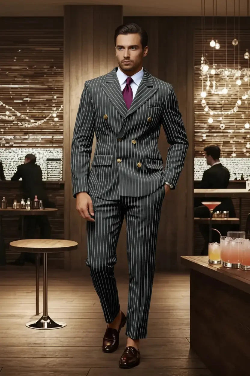 Expanded Charcoal Pinstripe Suit - Full Model