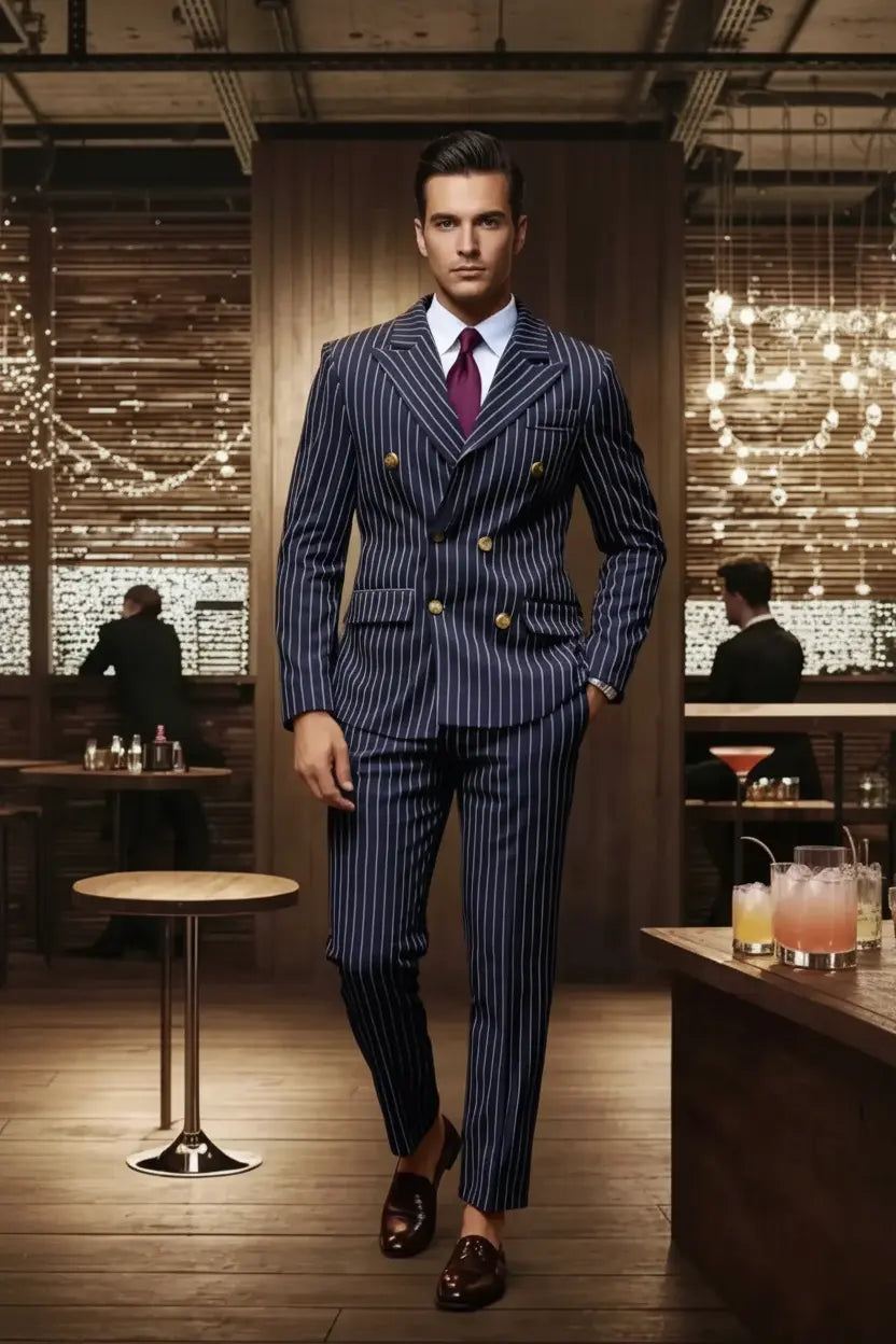 Expanded Navy Pinstripe Suit - Full Model