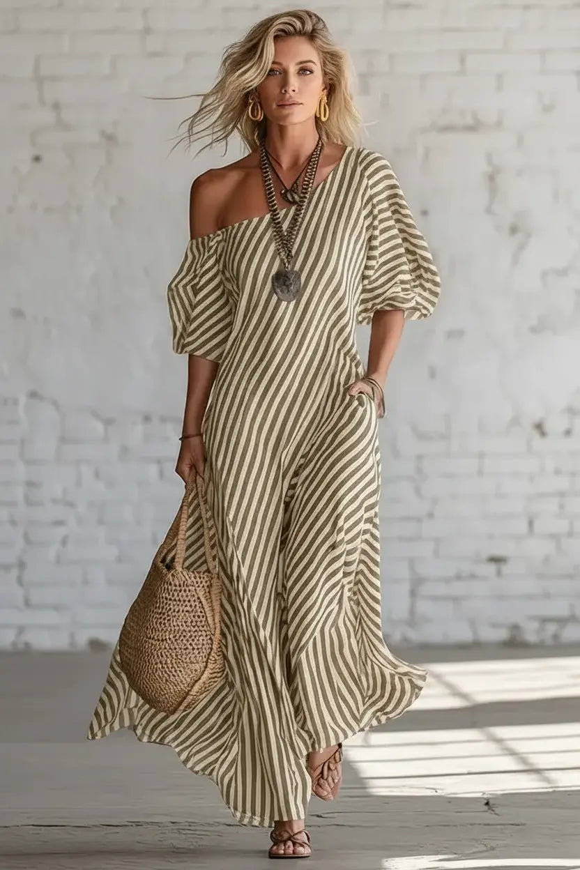 Expanded Product Image - Khaki Striped Dress