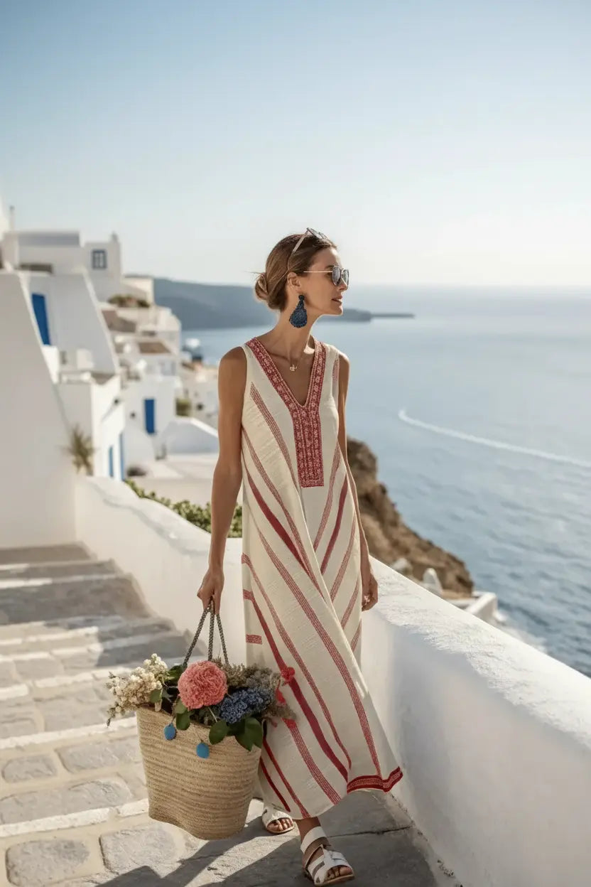 Expanded Red Stripe Maxi Dress – Santorini