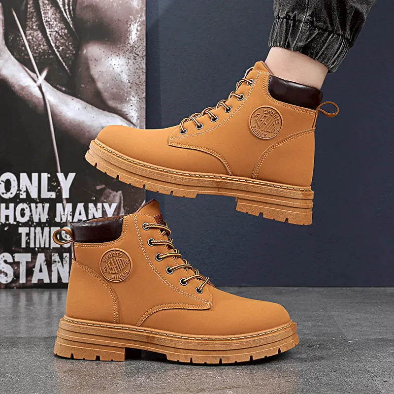 Mens Winter Boots Chunky Mid Heel Shoes Fashion Ankle Boots style-haven-vwag8