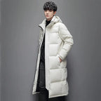 Long Hooded White Duck Down Coat — Below the Knee style-haven-vwag8