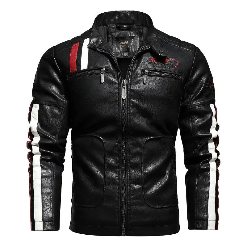 Mens Leather Jackets Motorcycle Stand Collar Gear Hikes
