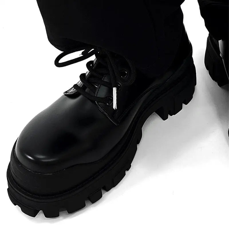 Thick Soled Men's British High-end Black Elevated Leather style-haven-vwag8