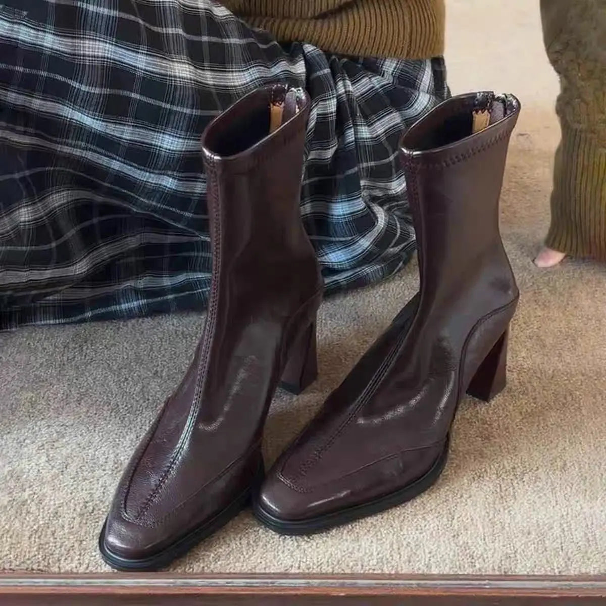 Womens Chunky Heel Vintage Dr Boots style-haven-vwag8
