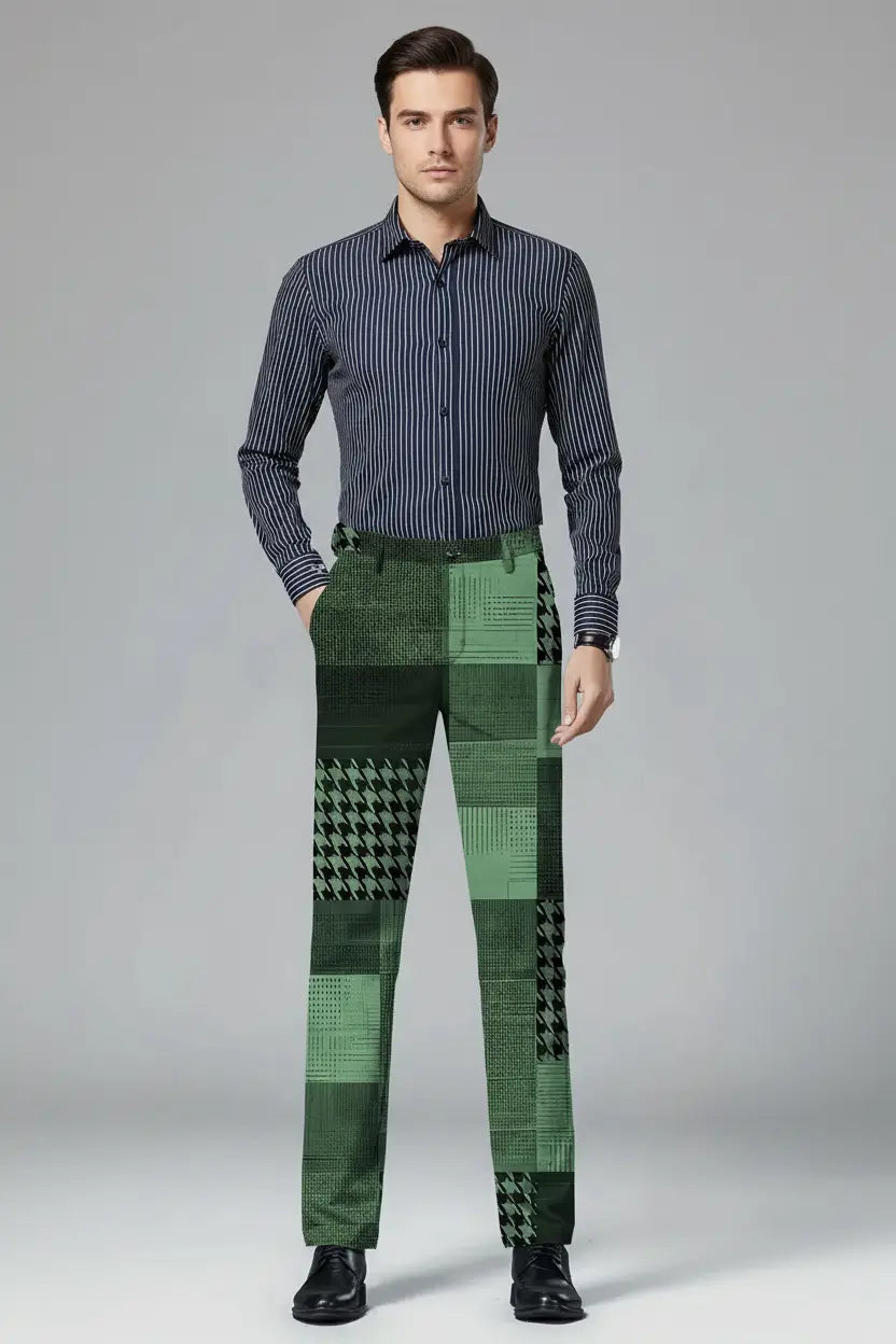 Green Patchwork Trousers – Full Model View