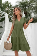 Women's Olive Green Split Short Sleeve Dress Style Haven