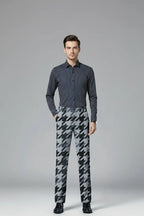 Grey & Black Houndstooth Trousers – Full Model View