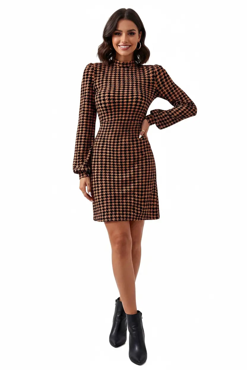 Houndstooth Dress White Background – Full Head Visible