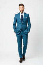 Men's Slim-Fit Two-Piece Suit in Peacock Blue - Style Haven