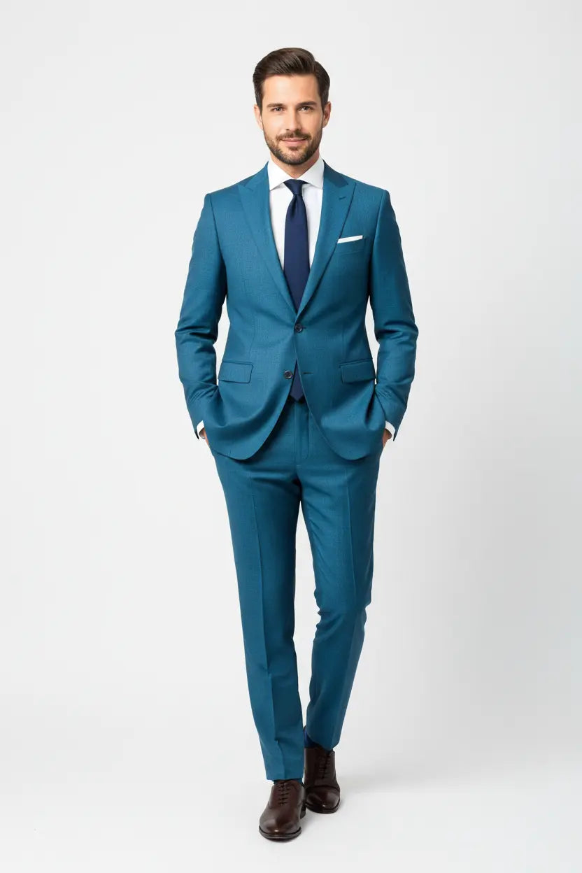 Men's Slim-Fit Two-Piece Suit in Peacock Blue - Style Haven