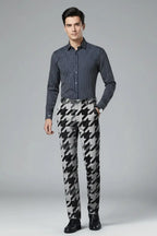 Light Grey & Black Houndstooth Trousers – Full Model View