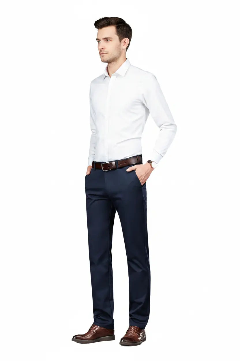 Men's Navy Dress Pants Side View - Full View