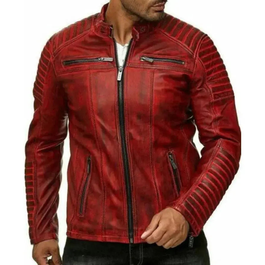 Mens Red Leather Jacket - M