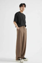 Mocha Brown Wide-Leg Trousers Side View – Full Model View