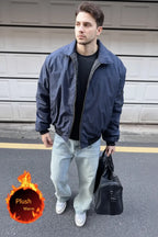 Navy Blue Bomber Jacket — Full Head Expanded