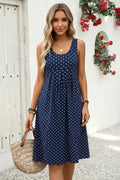Modlily Navy Polka Dot Pleated A Line Sleeveless Dress Modlily