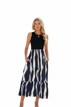 Navy Striped Colorblock Dress - Full Head
