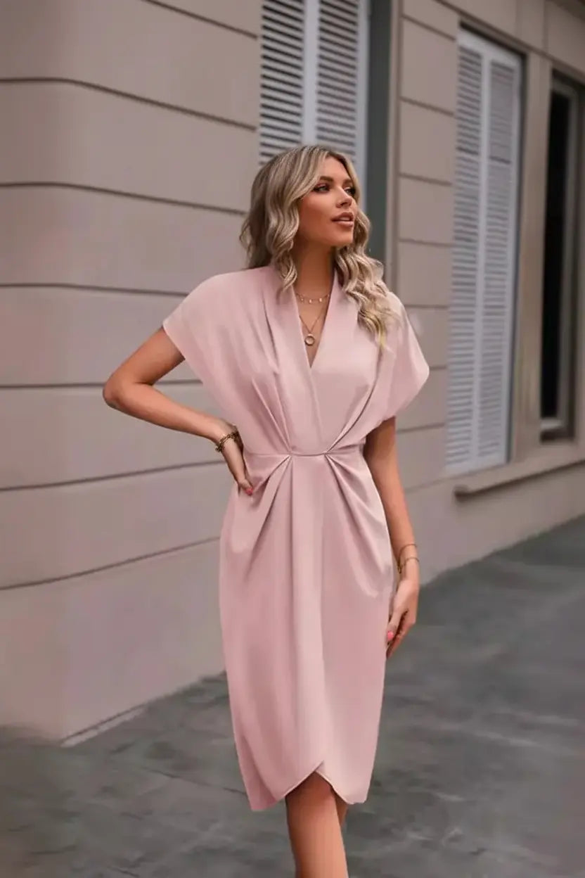 Pink V-Neck Wrap Dress - Expanded