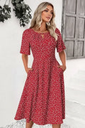 Women's Red Polka Dot Short Sleeve Round Neck Dress Style Haven