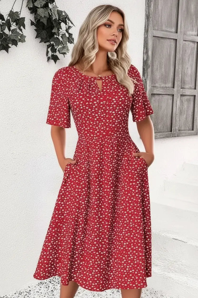 Women's Red Polka Dot Short Sleeve Round Neck Dress Style Haven