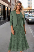 Modlily Sage Green Two Piece Long Sleeve Dress and Cardigan - M Style Haven