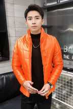Shiny Orange Puffer Jacket — Full Frame