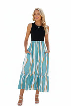 Teal Striped Colorblock Dress - Full Head