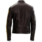 Men's Star Detail Racing Stripe Cowhide Leather Jacket Style Haven