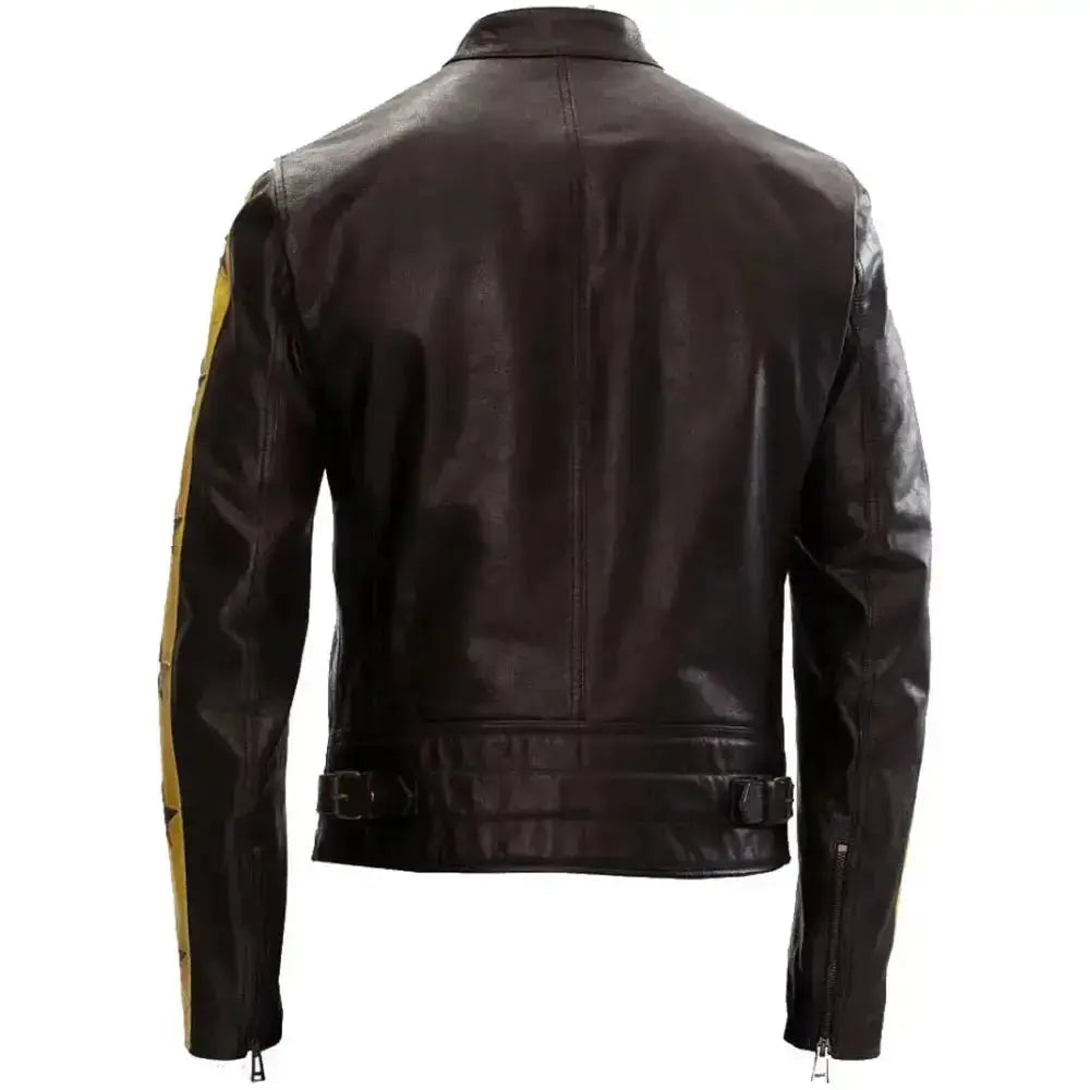 Men's Star Detail Racing Stripe Cowhide Leather Jacket Style Haven