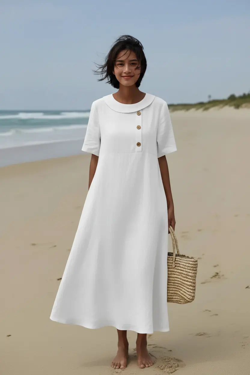 White Linen Dress – Full Head & Watermarks Removed