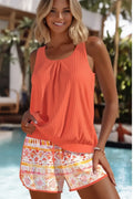 Women's Mid Waist Geometric Print Orange Tankini Set Style Haven