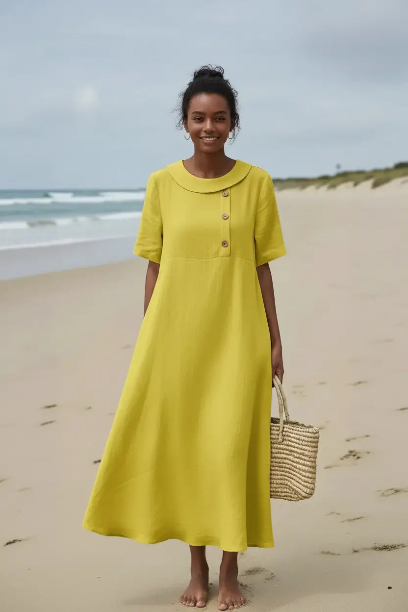 Yellow Linen Dress – Full Head & Watermarks Removed
